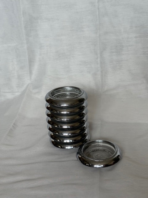 Vintage Sterling silver and Crystal Coasters - set of 8