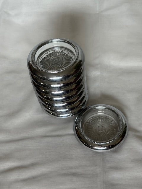 Vintage Sterling silver and Crystal Coasters - set of 8